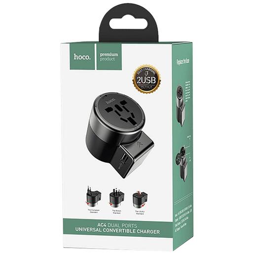 hoco. Punjač kućni, univerzalni, EU/UK/US/AU, 2 x USB,2.5 A - AC4 Dual port rotating charging