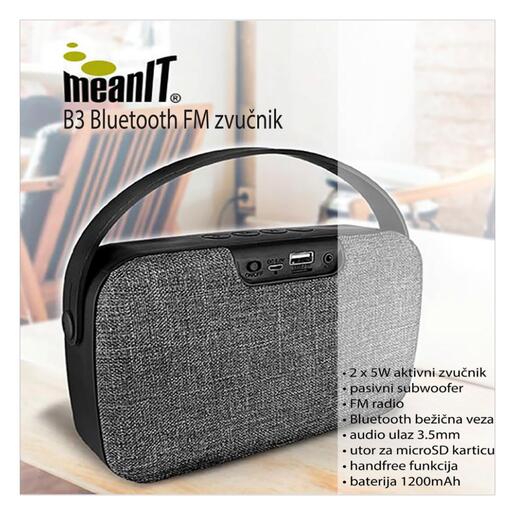 Meanit Zvučnik bežični, FM radio, Bluetooth, 2 x 5W - B3