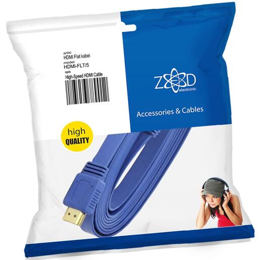 ZED electronic HDMI kabel, plosnati, 5.0 met, ver. 2.0, 3D, Ethernet - HDMI-FLT/5