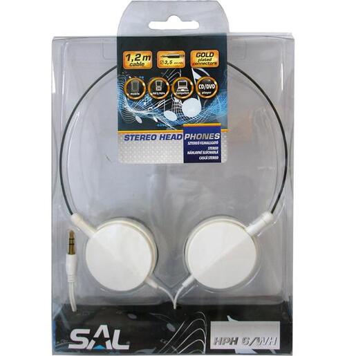 SAL Slušalice, stereo,  3,5mm, okretljivi zvučnici, bijele - HPH 6/WH