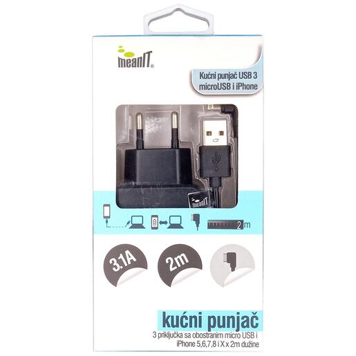 Meanit Punjač kućni za smartphone i iPhone, 3 x USB - PUNJAČ KUĆNI ZA SMARTPHONE I iPHONE