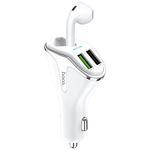 hoco. Auto punjač sa bežičnom slušalicom, QC,2 x USB, 3.1 A,bijela - E47 Traveller White