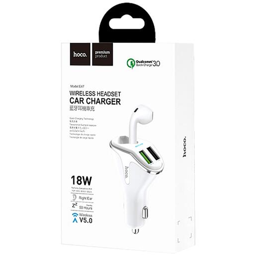 hoco. Auto punjač sa bežičnom slušalicom, QC,2 x USB, 3.1 A,bijela - E47 Traveller White