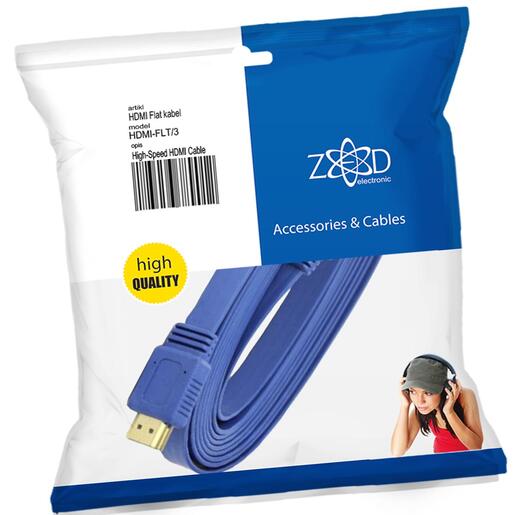 ZED electronic HDMI kabel, plosnati, 3.0 met, ver. 2.0, 3D, Ethernet - HDMI-FLT/3