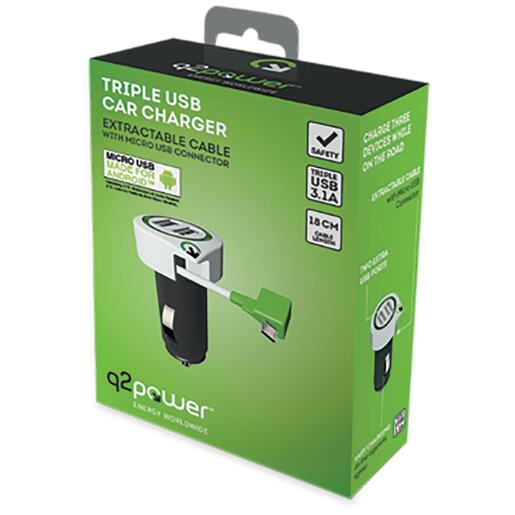q2power Auto punjač, Dual USB, 3.1A, microUSB - TRIPLE USB CAR CHARGER M