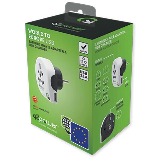 q2power Adapter, putni, univerzalni sa USB-om - WORLD TO EUROPE USB