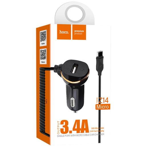 hoco. Auto punjač  sa micro USB kabel, USB, 5 V/2.4 A, crna - Z14 single, micro USB, BK
