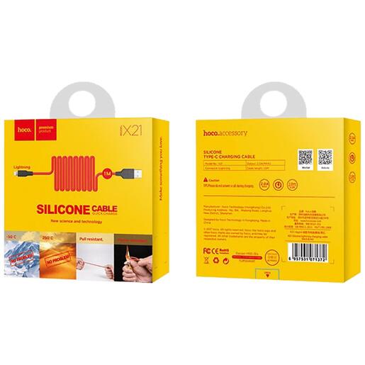 hoco. USB kabel za iPhone, silikonski, 1.2 met., 2 A, crno/crvena - X21 Silicone Lightning, Black/Red