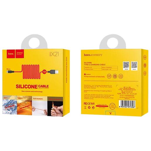 hoco. USB kabel za smartphone,silikonski,1.2 met,2 A, crno/crvena - X21 Silicone Micro USB, Black/Red