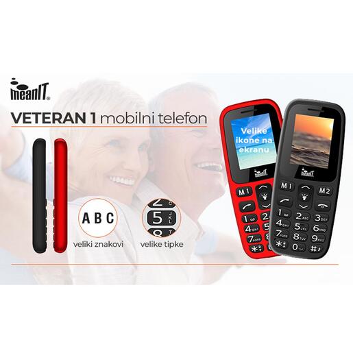 MeanIT Mobilni telefon, 1.77" zaslon, Dual SIM, BT, SOS tipka - VETERAN I MOBILNI TELEFON-CRNI
