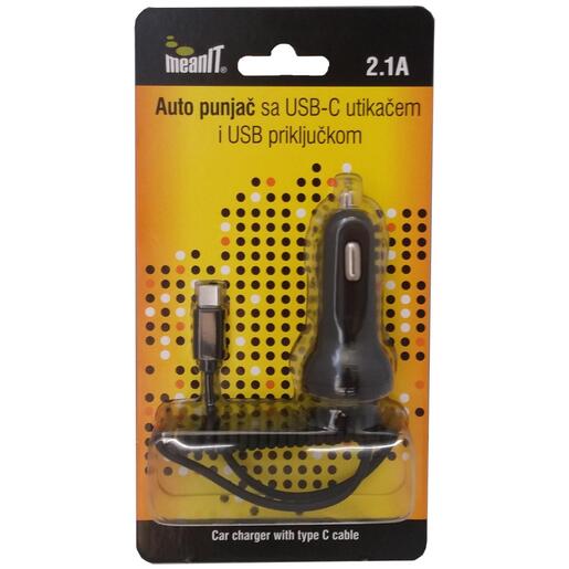 Meanit Punjač, auto, sa USB i USB type C priključkom, 2.1A - AUTO PUNJAČ SA USB C