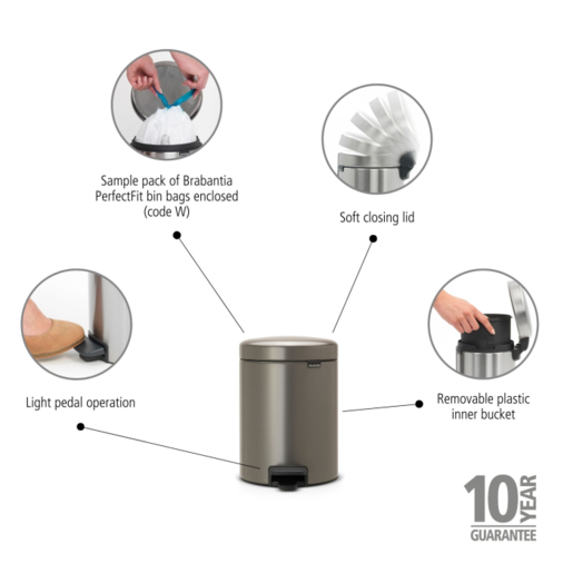 Brabantia pedal kanta za smeće 5l, platinum 1626