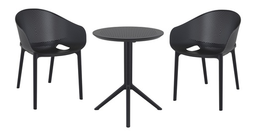 SIESTA vrtni set - 2 Sky pro stolice i Sky sklopivi stol Ø 60 - crna