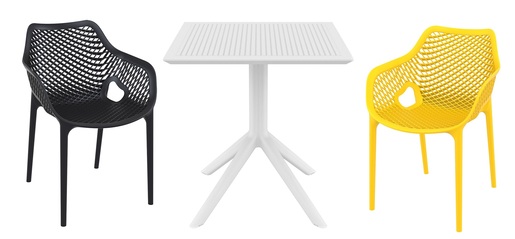 SIESTA vrtni set - 2 Air XL stolice + Sky stol Ø 70 - crno/žuto/bijela
