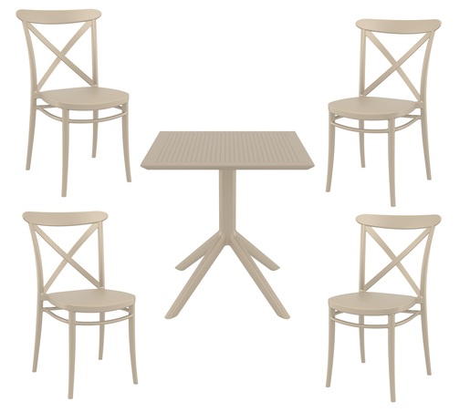 SIESTA vrtni set - 4 Cross stolice + Sky stol Ø 80 - bež