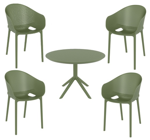 SIESTA vrtni set - 4 Sky pro stolice + Sky stol Ø 105 - maslinasto zelena