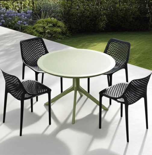 SIESTA vrtni set - 4 Air stolice + Sky stol Ø 105 - crna/maslinasto zelena