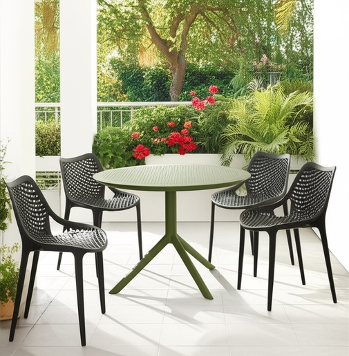SIESTA vrtni set - 4 Air stolice + Sky stol Ø 105 - crna/maslinasto zelena