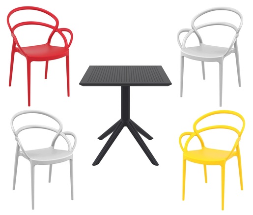 SIESTA vrtni set - 4 Mila stolice + Sky stol Ø 80 - crno/bijelo/crveno/žuta