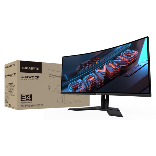 GIGABYTE monitor G34WQCP gaming zakrivljeni, 34, UWQHD, VA, 350 cd/m2,  AMD FreeSync Premium, HDR400, HDMI, DP, 180Hz, 1ms