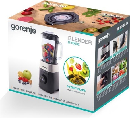 GORENJE blender B1000DE, 1000 W, 6 oštrica, staklena posuda, 3 programa
