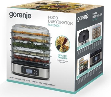 GORENJE aparat za sušenje hrane FDK500DE,  5 posuda, digitalna kontrola, 30–75°C
