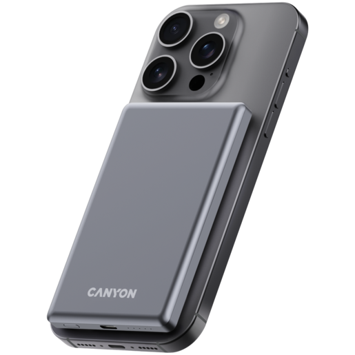 CANYON prenosna baterija OnPower 505 slim Magnetic 5000 mAh PD20W tamno siva