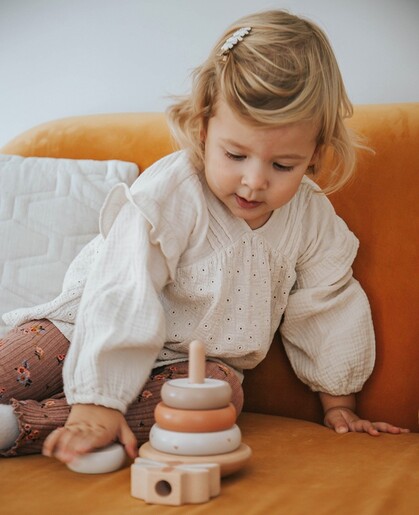 Label Label Drveni balansirajući toranj s obručima - Nougat