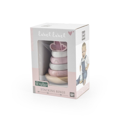 Label Label Drveni balansirajući toranj s obručima - Pink