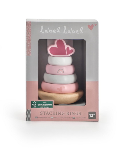 Label Label Drveni balansirajući toranj s obručima - Pink