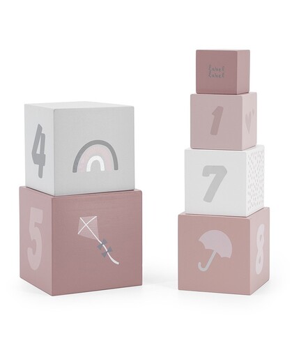 Label Label Drvene kocke za slaganje piramide sa brojevima - Pink