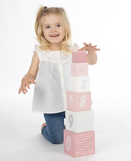 Label Label Drvene kocke za slaganje piramide sa brojevima - Pink