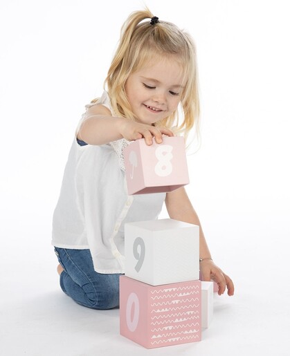 Label Label Drvene kocke za slaganje piramide sa brojevima - Pink