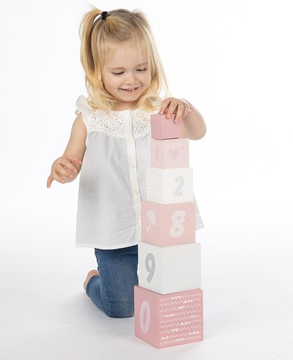 Label Label Drvene kocke za slaganje piramide sa brojevima - Pink