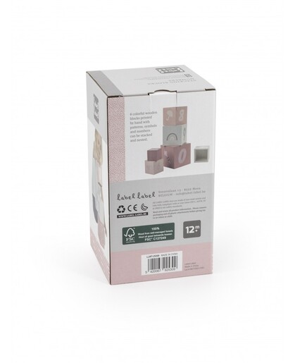Label Label Drvene kocke za slaganje piramide sa brojevima - Pink