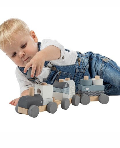 Label Label Drveni didaktički vozić za slaganje - Blue