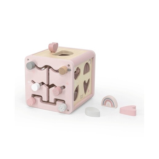 Label Label Drvena aktivnosna kocka - Pink