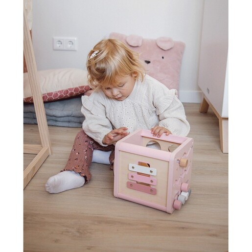 Label Label Drvena aktivnosna kocka - Pink