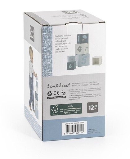 Label Label Drvene kocke za slaganje piramide sa brojevima - Blue