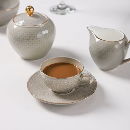 Artascope porculanske cafe šoljice i tanjirići, siva, set 6 komada
