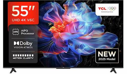 TCL LED televizor 55V6C, AiPQ procesor, 4K HDR, Google OS, HDR10, Smart TV, HVA panel, , Dolby Audio