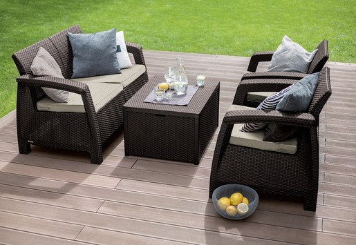 KETER vrtna ratan garnitura Corfu II – smeđa, sa stolom za pohranu