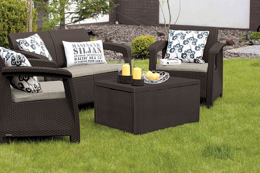 KETER vrtna ratan garnitura Corfu II – smeđa, sa stolom za pohranu