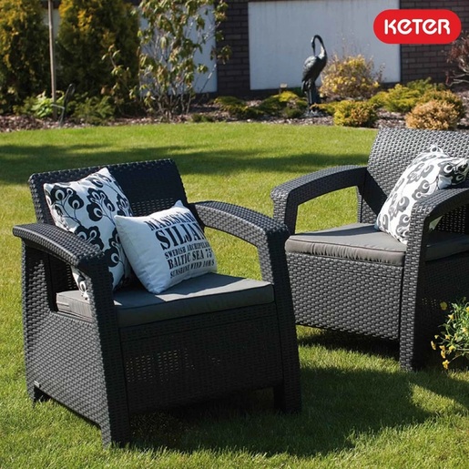 KETER Corfu vrtni set – 2 ratan fotelje, siva, 75x70x79 cm