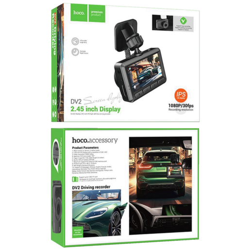 hoco. Auto kamera, 2 Mpxiel, 2.45 IPS", FullHD, microSD - DV2