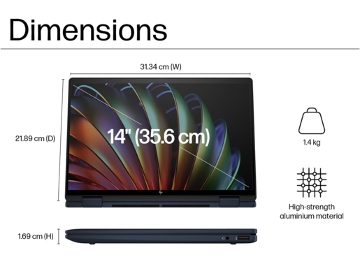 HP Envy x360 14-fc0004nn, A71RFEA, 14'' 2.8K OLED 120Hz Touchscreen, Intel Core Ultra 5-125U, 16GB LPDDR5 RAM, 1TB SSD, Intel Arc Graphics, Backlit KB, Windows 11 Home