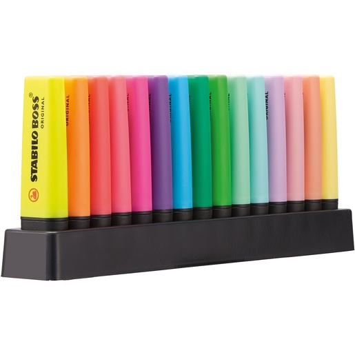 STABILO BOSS ORIGINAL Set markera 15/1 sa stonim postoljem – fluorescentne i pastelne boje