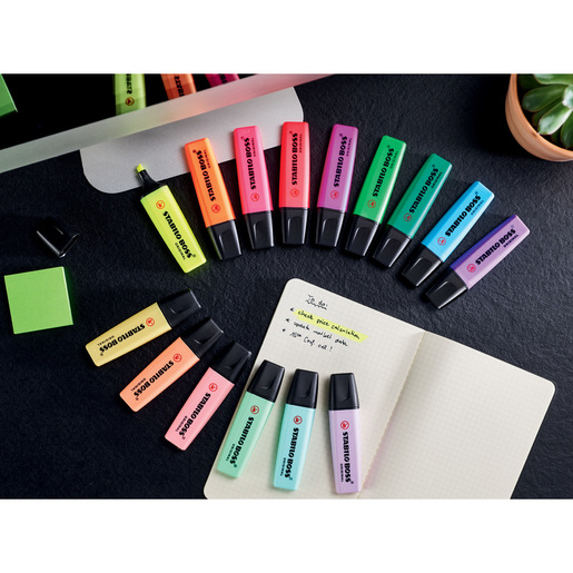 STABILO BOSS ORIGINAL Set markera 15/1 sa stonim postoljem – fluorescentne i pastelne boje