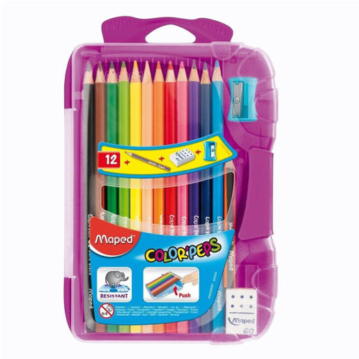 MAPED Bojice 12/1 u pvc boxu+gumica+šiljalo - sorto boja