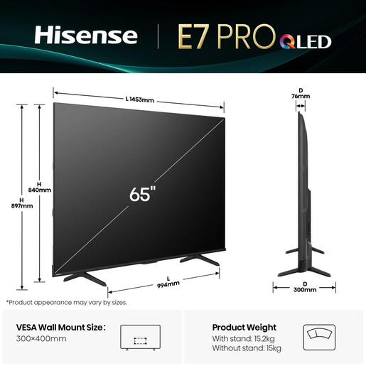 Hisense QLED televizor 65E7Q PRO, 4K Ultra HD, Smart TV, VIDAA U8.5 Smart OS, 144Hz VRR,Dolby Atmos, DTS Virtual X decoding